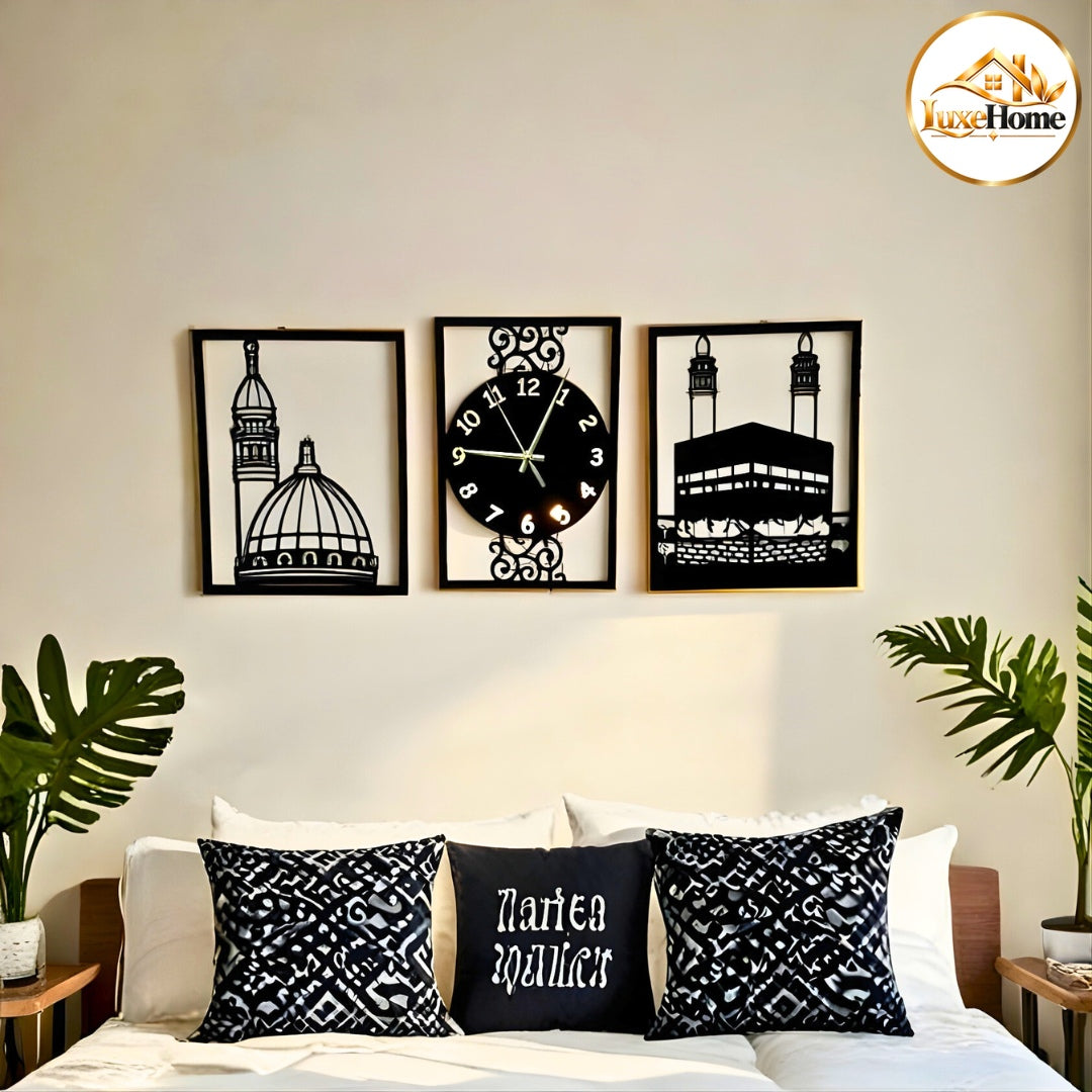 Khana Kaba & Gumbade Khizra Islamic Wooden Wall Clock