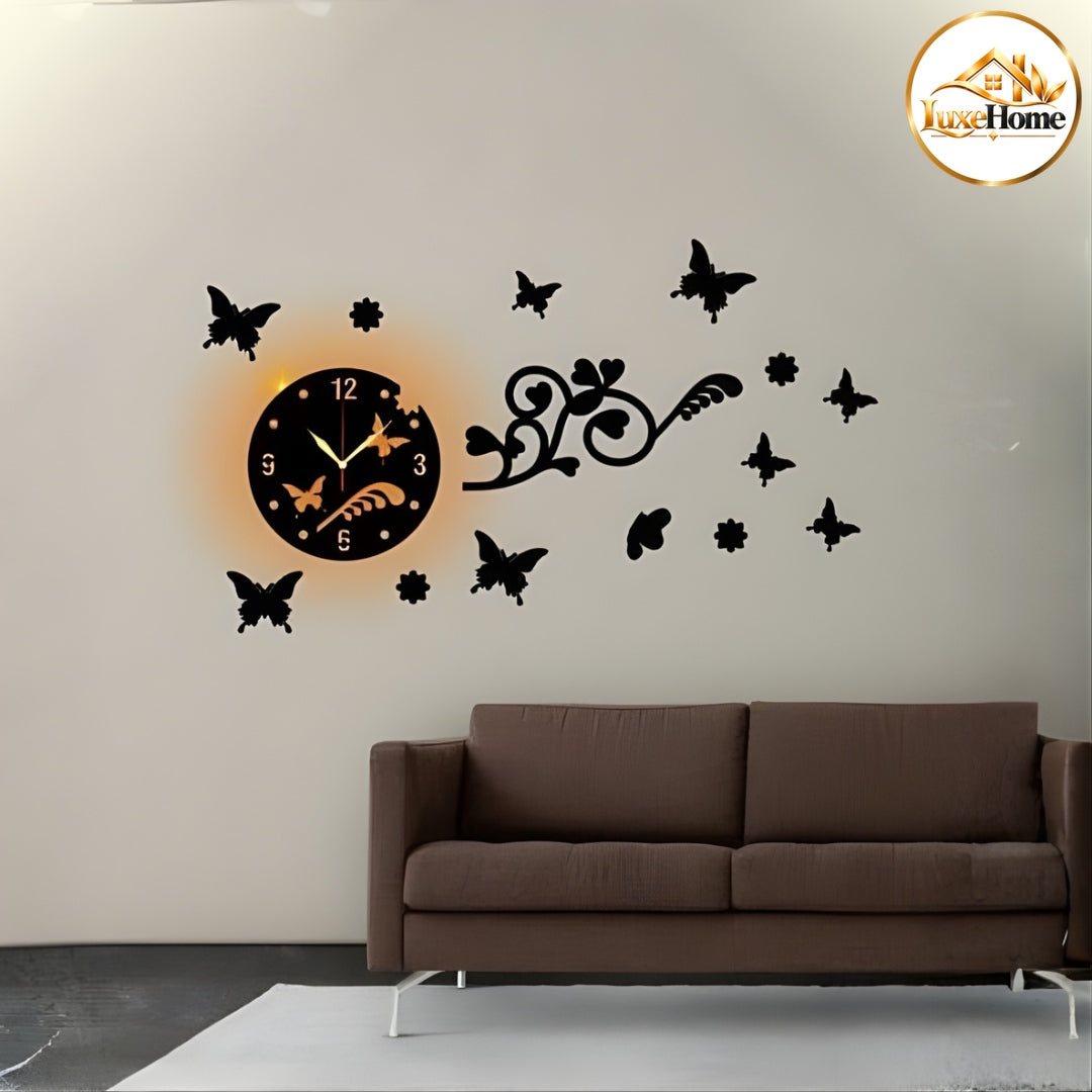 Butterfly Wall Clock With Light