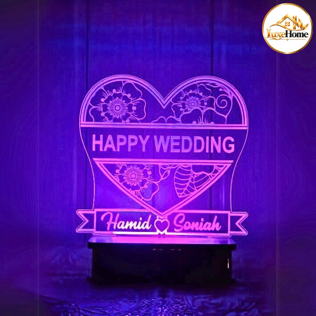 Happy Wedding Customised 3D illusion Lamp