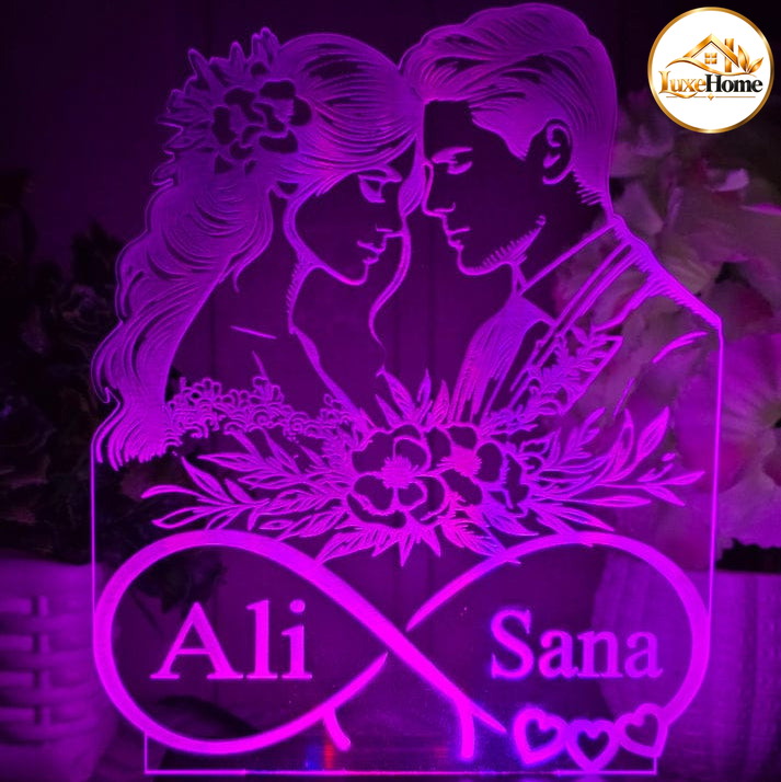 3D Customized Name Wedding Couple Lamp
