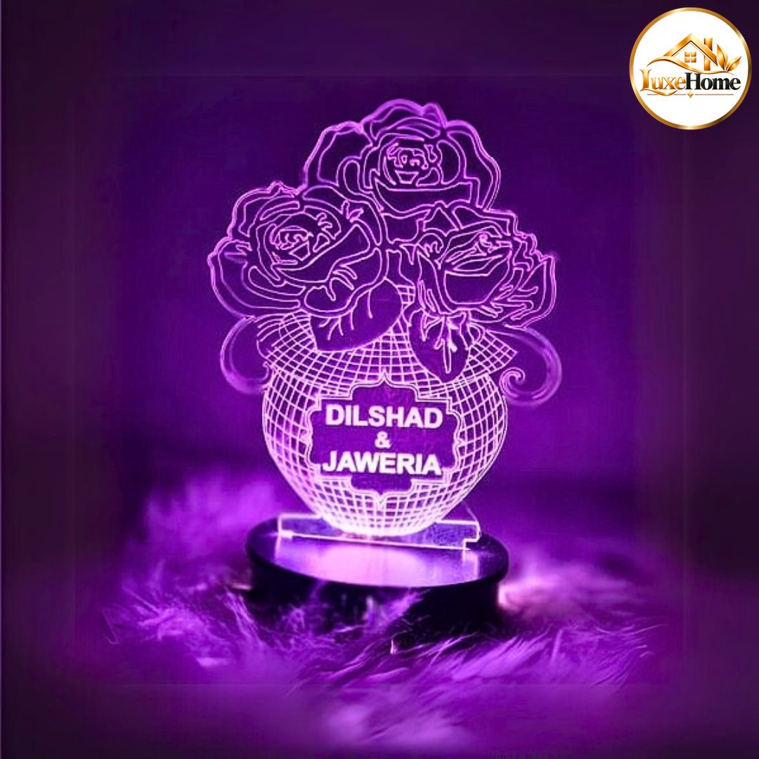 028-Rose in Vase Customised 3D illusion Lamp